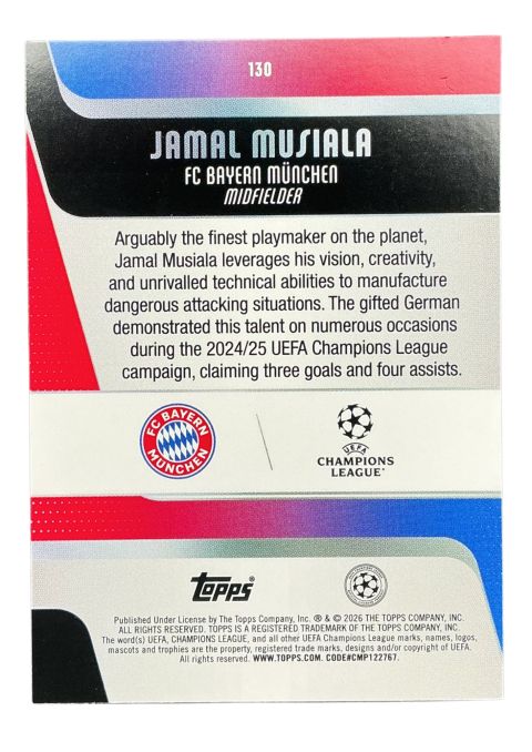 2026 Topps UEFA Club Competitions Jamal Musiala #130
Back