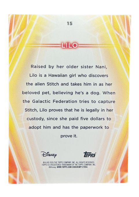 2026 Topps Disney Neon Chrome Etch Lilo #15
Back