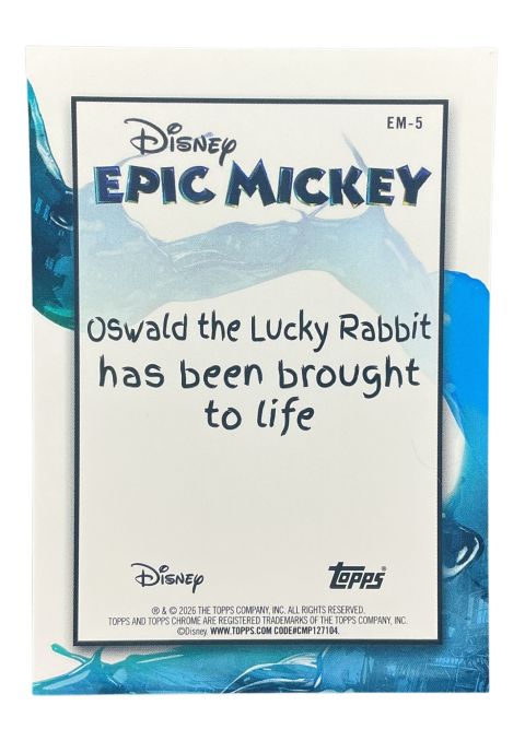 2026 Topps Disney Neon Epic Mickey Oswald The Lucky Rabbit #EM-5
Back