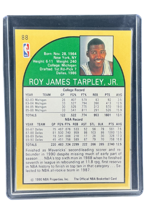 1990 NBA Hoops Roy Tarpley #88
 Back