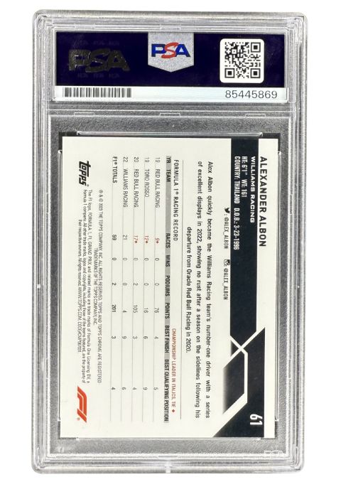 2023 Topps Chrome F1 Alex Albon PSA/DNA Certified Authentic #61 PSA Auto Back