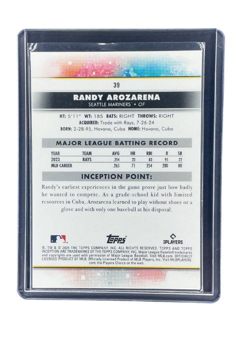 2024 Topps Inception Randy Arozarena Seattle Mariners /75 #39 Back