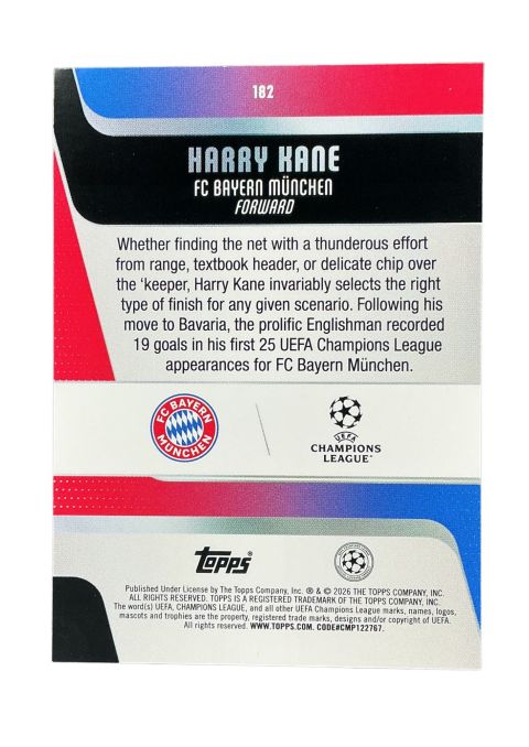 2025-26 Topps UEFA Club Competitions Harry Kane #182 Back