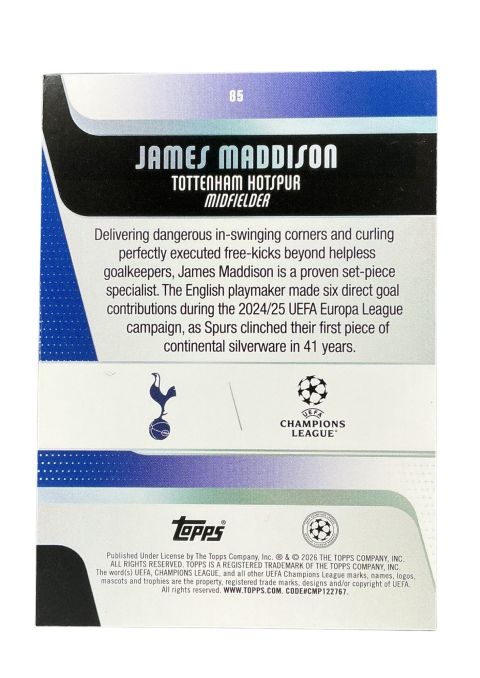 2025-26 Topps UEFA Club Competitions James Maddison #85 Back