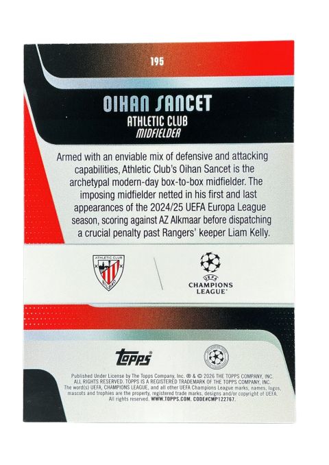 2025-26 Topps UEFA Club Competitions Oihan Sancet #195 Back