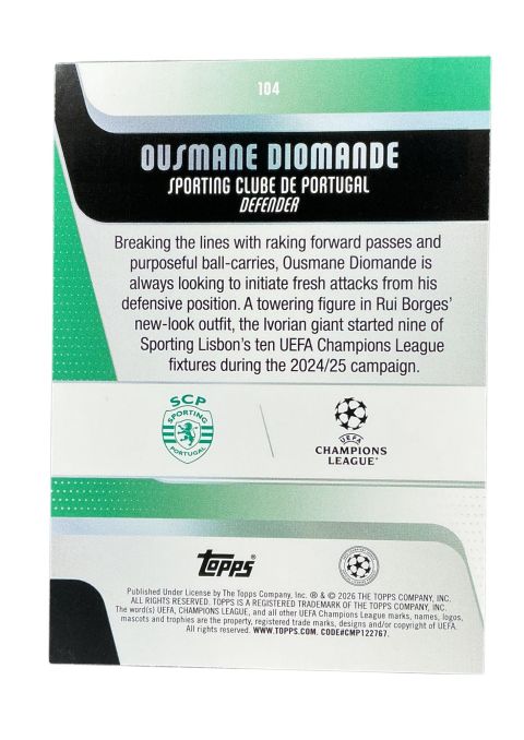 2025-26 Topps UEFA Club Competitions Ousmane Diomande #104 Back