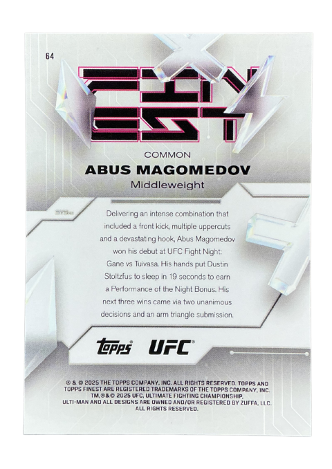2025 Topps Finest UFC Abus Magomedov /99 #64 Back