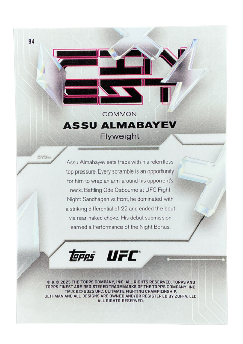 2025 Topps Finest UFC Assu Almabayev RC /200 #94 Back