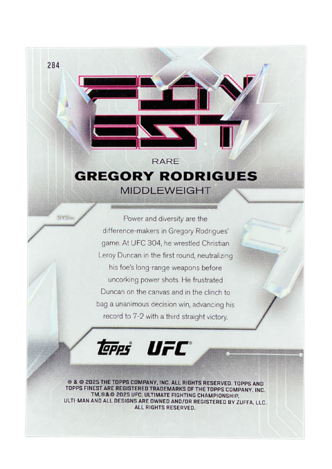 2025 Topps Finest UFC Gregory Rodrigues /10 #284 Back