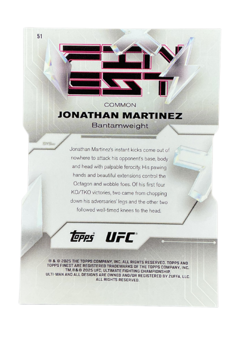 2025 Topps Finest UFC Jonathan Martinez RC /75 #51 Back