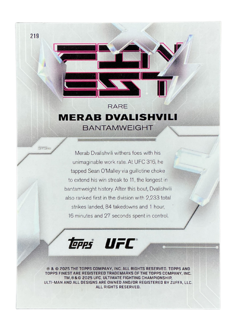 2025 Topps Finest UFC Merab Dvalishvili #219 Back