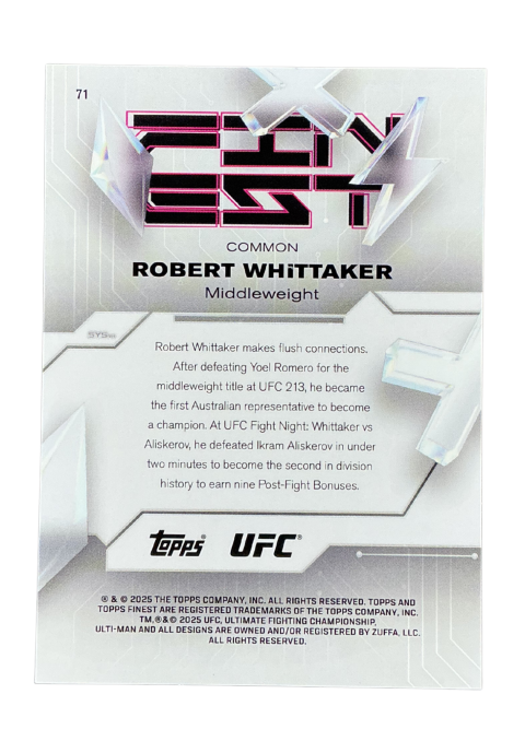 2025 Topps Finest UFC Robert Whittaker /250 #71 Back