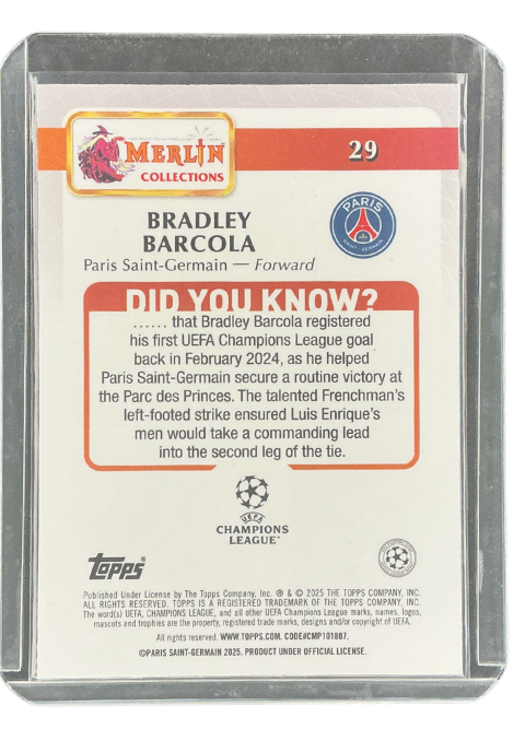 2025 Topps Merlin Bradley Barcola #29
 Back