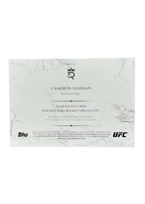 2025 Topps Royalty UFC Cameron Saaiman /99 Fighter-Worn Memorabilia #SR-CA Back