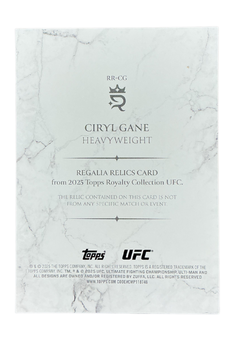 2025 Topps Royalty UFC Ciryl Gane Regalia Relics /25 Fighter-Worn Memorabilia #RR-CG Back