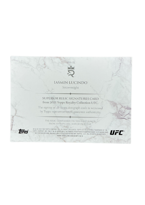 2025 Topps Royalty UFC Iasmin Lucindo Superior relic Signatures /99 Auto Fighter-Worn Memorabilia #SRS-IL Vack