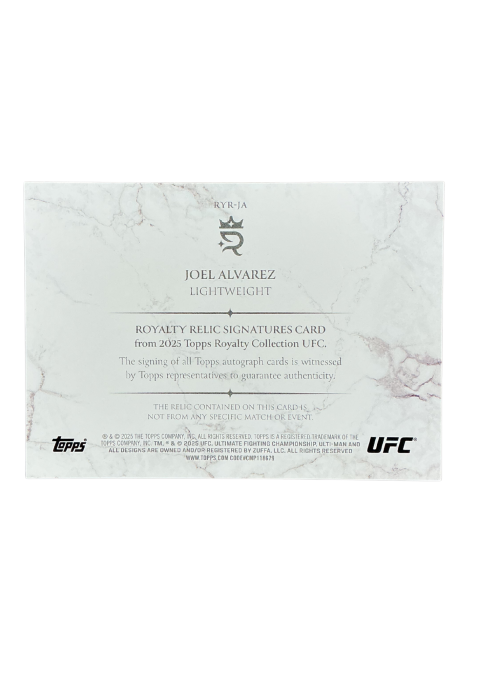 2025 Topps Royalty UFC Joel Alvarez Royalty Relic Signatures /25 Auto Fighter-Worn Memorabilia #RYR-JA Back