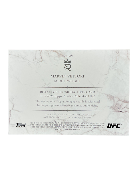 2025 Topps Royalty UFC Marvin Vettori Royalty Relic Signatures /25 Auto Fighter-Worn Memorabilia #RYR-MV Back
