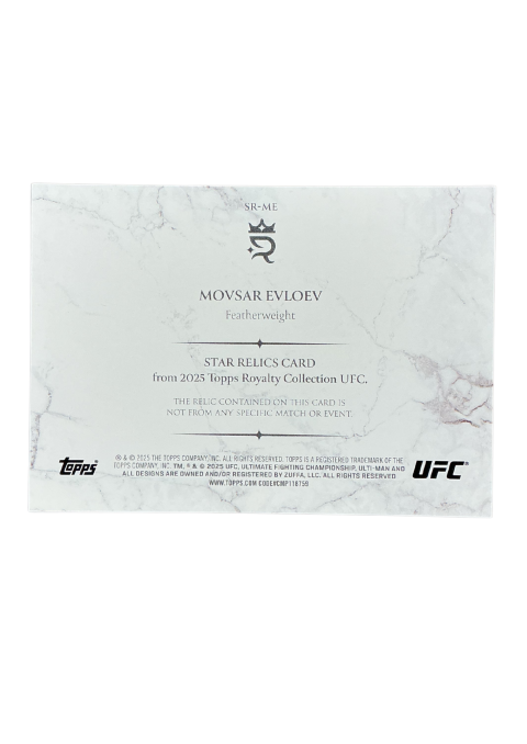 2025 Topps Royalty UFC Movsar Evloev Star Relics /99 Fighter-Worn Memorabilia #SR-ME Back