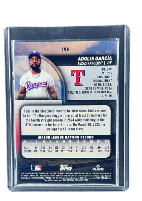 2025 Topps Stadium Club Baseball Adolis Garia Lime Green Parallel #106
 Back