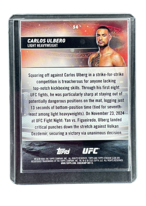 2025 Topps Stadium Club UFC Carlos Ulberg #54 Back