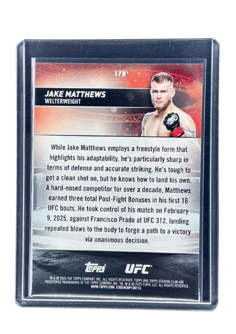 2025 Topps Stadium Club UFC Jake Matthews #178 Back