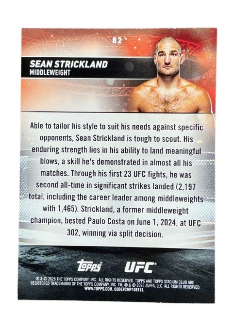 2025 Topps Stadium Club UFC Sean Strickland #82 Back