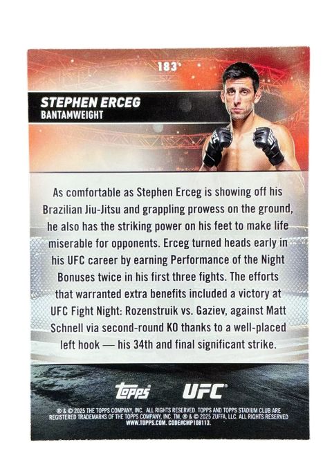 2025 Topps Stadium Club UFC Stephen Erceg #183 Back