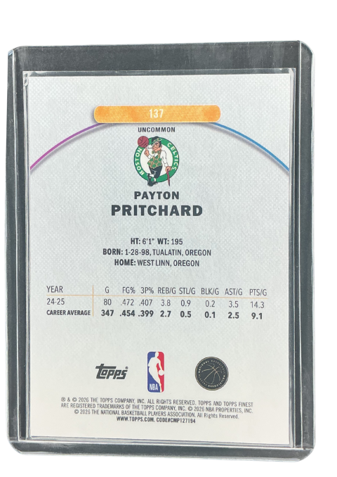 2026 Topps Finest Basketball Payton Pritchard Geometric Refractor #137
 Back