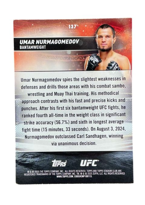 2025 Topps Stadium Club UFC Umar Nurmagomedov #137 Back