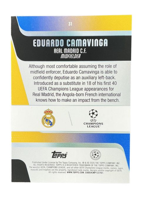 2026 UEFA Club Competitions Eduardo Camavinga Real Madrid #31
Back