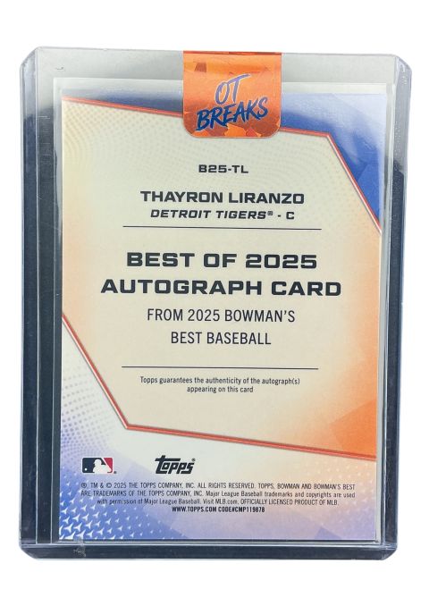 2025 Topps Bowman's Best Baseball Thayron Liranzo Autograph #B25-TL
Back