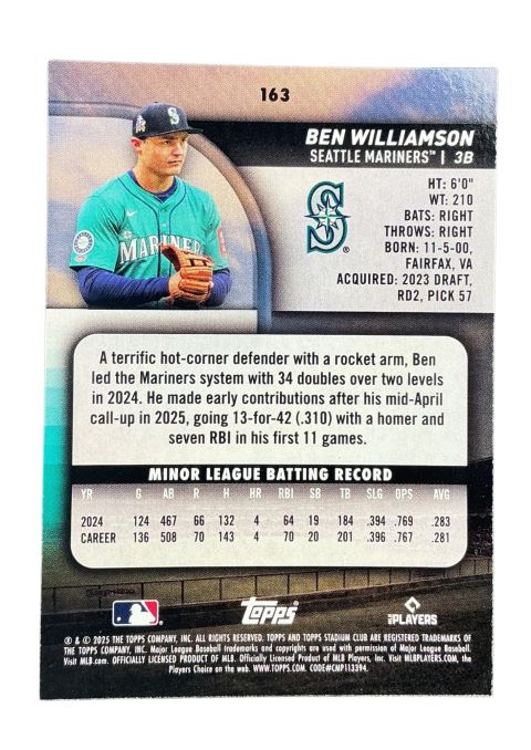 2025 Topps Stadium Club Baseball Ben Williamson #163
Back