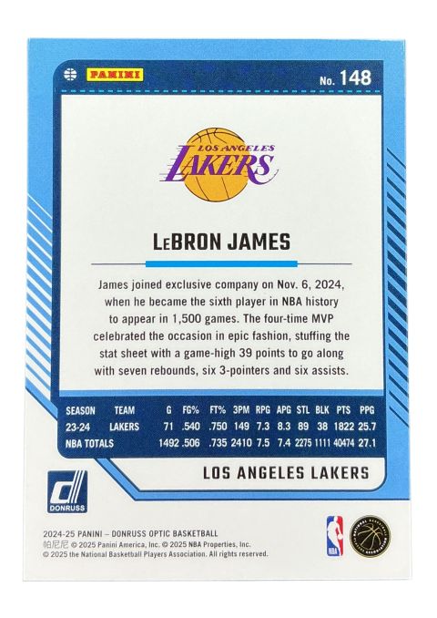 2024-25 Panini Donruss Optic Basketball Lebron James #148
Back