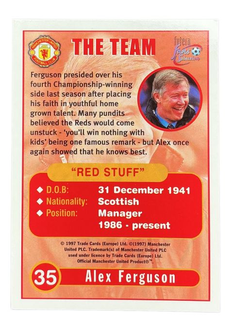 1997 Futera Fan Selection Manchester United The Team Alex Ferguson #35
Back