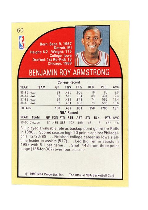 1990 NBA Hoops B.J. Armstrong RC #60 Back