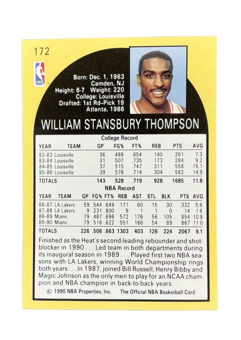 1990 NBA Hoops Billy Thompson #172 Back