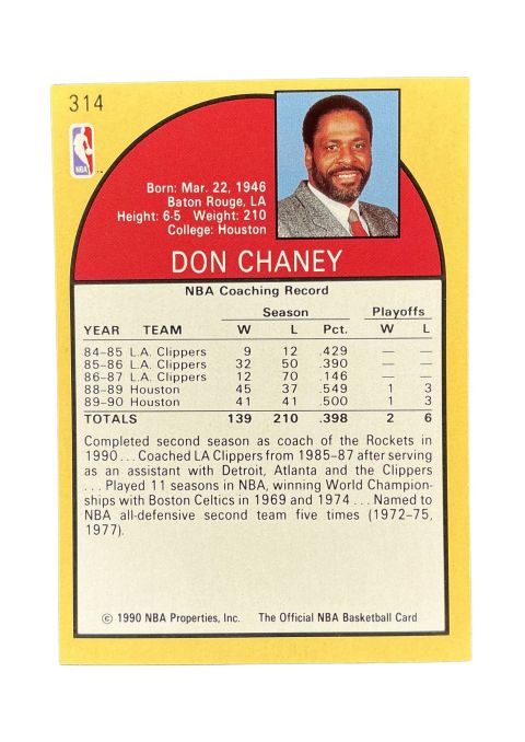 1990 NBA Hoops Don Chaney #314 Back