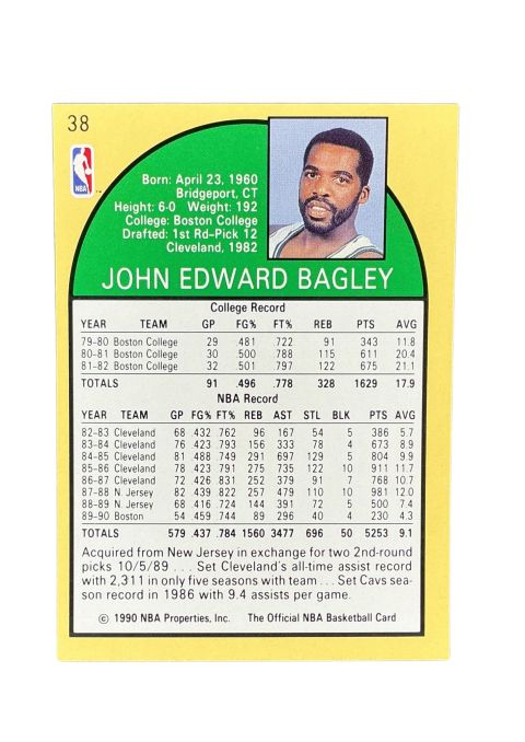 1990 NBA Hoops John Bagley #38 Back