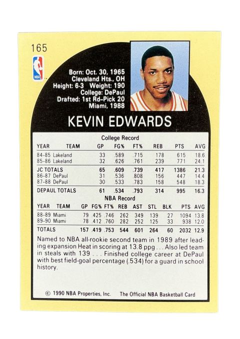 1990 NBA Hoops Kevin Edwards #165 Back