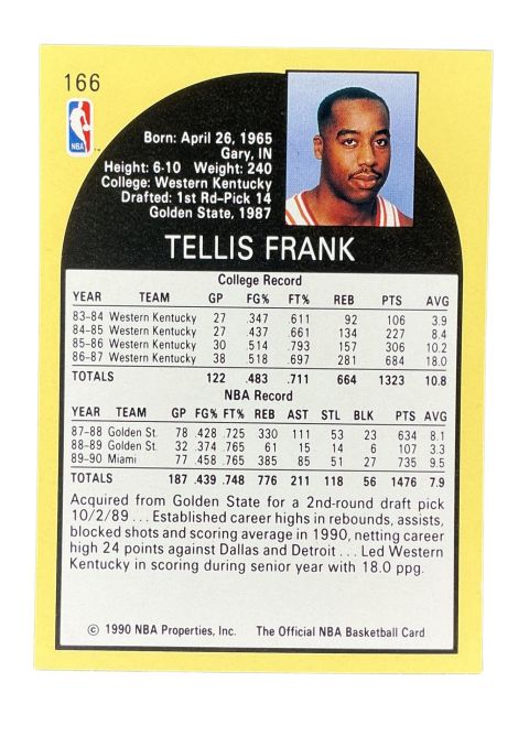 1990 NBA Hoops Tellis Frank #166 Back