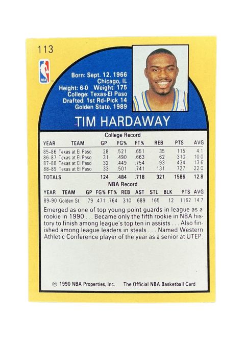 1990 NBA Hoops Tim Hardaway RC #113 Back