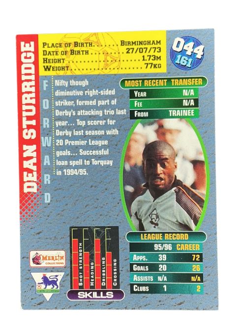 1996 Merlin Premier Gold Dean Sturridge #044 Back