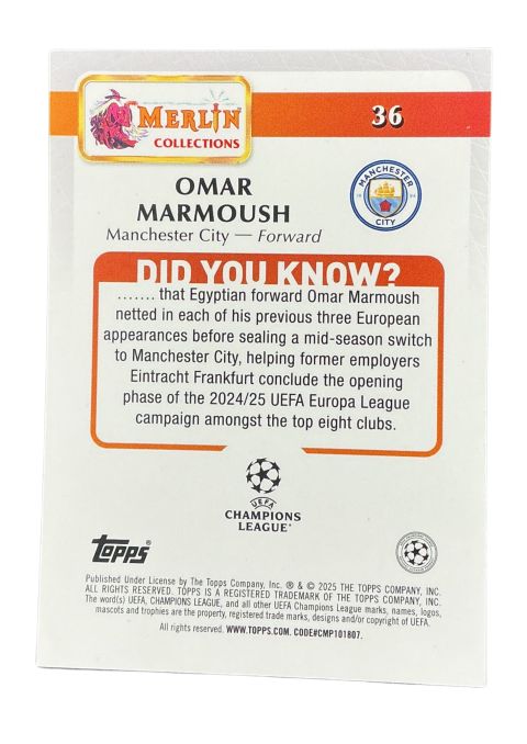 2025 Topps Merlin UEFA Omar Marmoush #39
Back