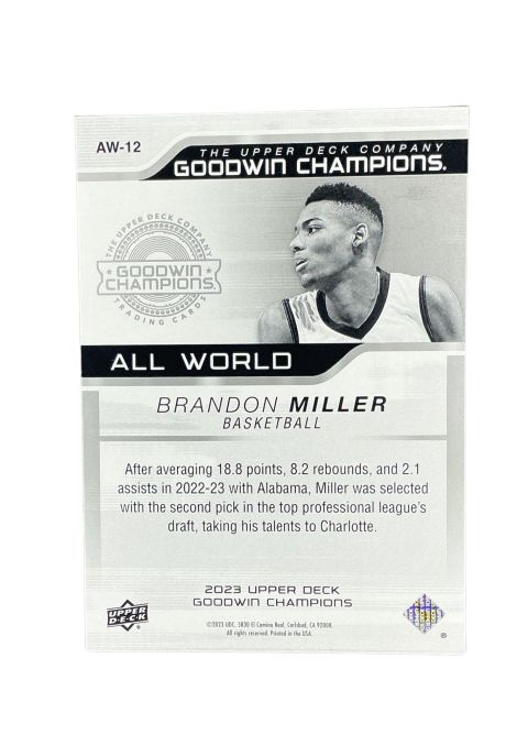 2023 Upper Deck Goodwin Champions All World Brandon Miller #AW-12 Back