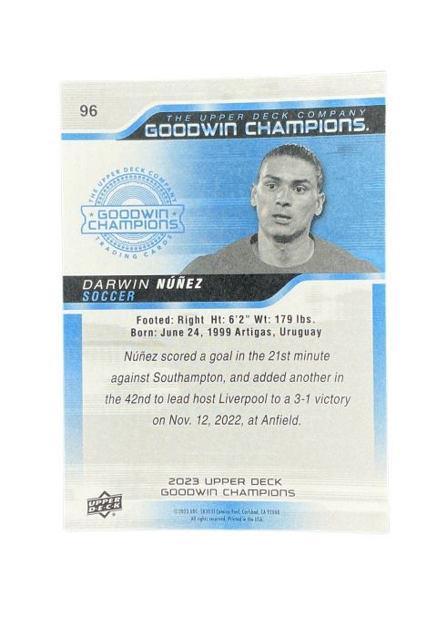2023 Upper Deck Goodwin Champions Darwin Nunez Rookie #96 Back
