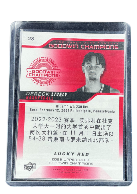 2023 Upper Deck Goodwin Champions Dereck Lively Rc Lucky Red #28
 Back