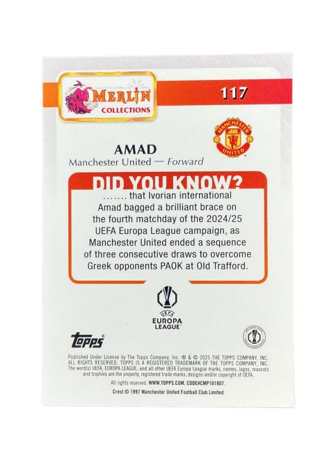 2024-25 Topps Merlin UCC Amad #117 Back