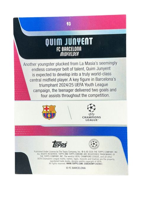 2025-26 Topps Chrome UEFA Club Competition Quim Junyent #93 Back