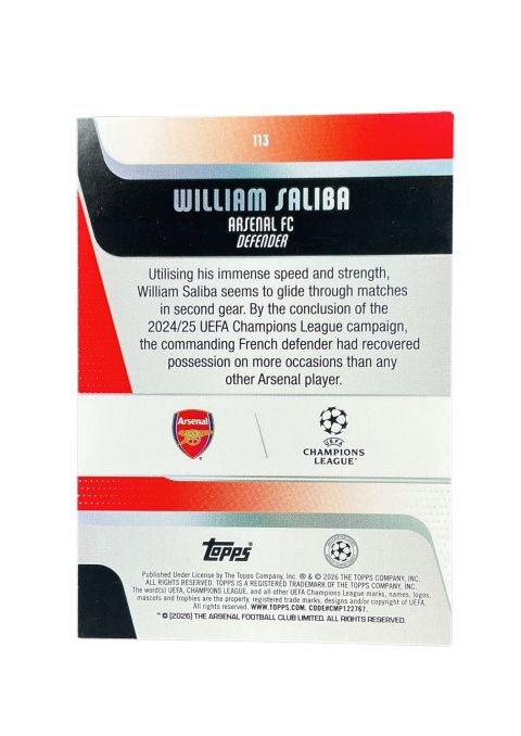 2025-26 Topps UEFA Club Competition William Saliba #113 Back